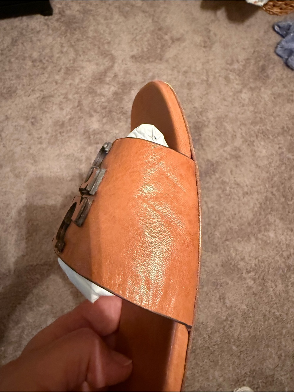 Tory Burch Tan Leather Slide Mules with Logo Cutout - Picture 9 of 15